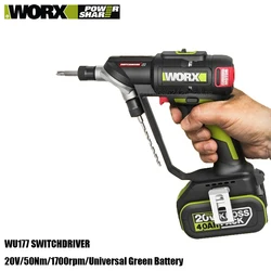 コードレスドライバー,Worx-WU177 ° 回転および二重機能ヘッド,ブラシレスモーター,ユニバーサルグリーン,20v,50nm,1700rpm,チャック1 