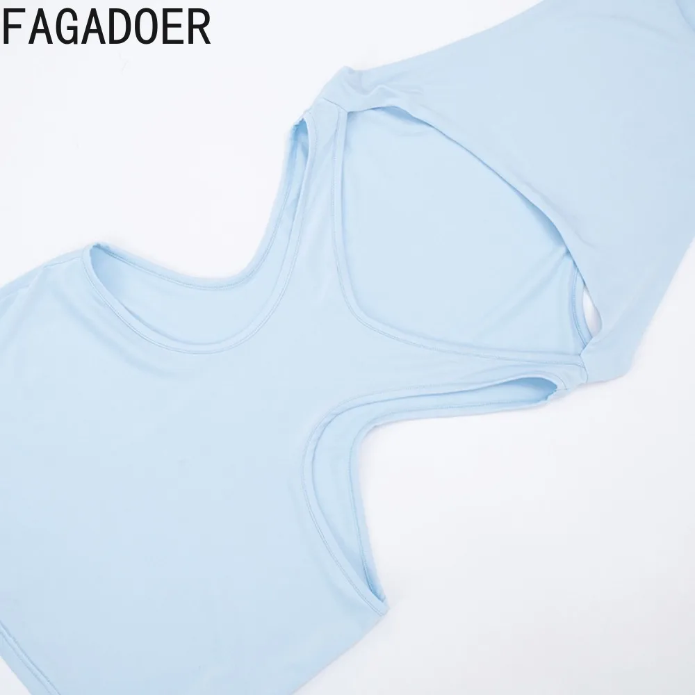 FAGADOER Sexy Mesh Hohl Patchwork 2-teiliges Set für Frau Outfits Einfarbig Kurzarm Crop Top und Rock Weibliche Streetwear