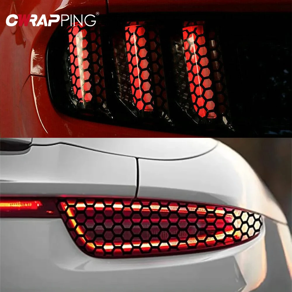 Car Tail Light Lamp Stickers Universal Auto Black Honeycomb Taillight Cover DIY Fog Light Smoke Film  Decal Sticker Accessories