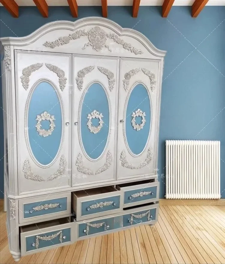 

Vintage made old solid wood carving flower double door wardrobe Mediterranean bedroom wardrobe rustic locker