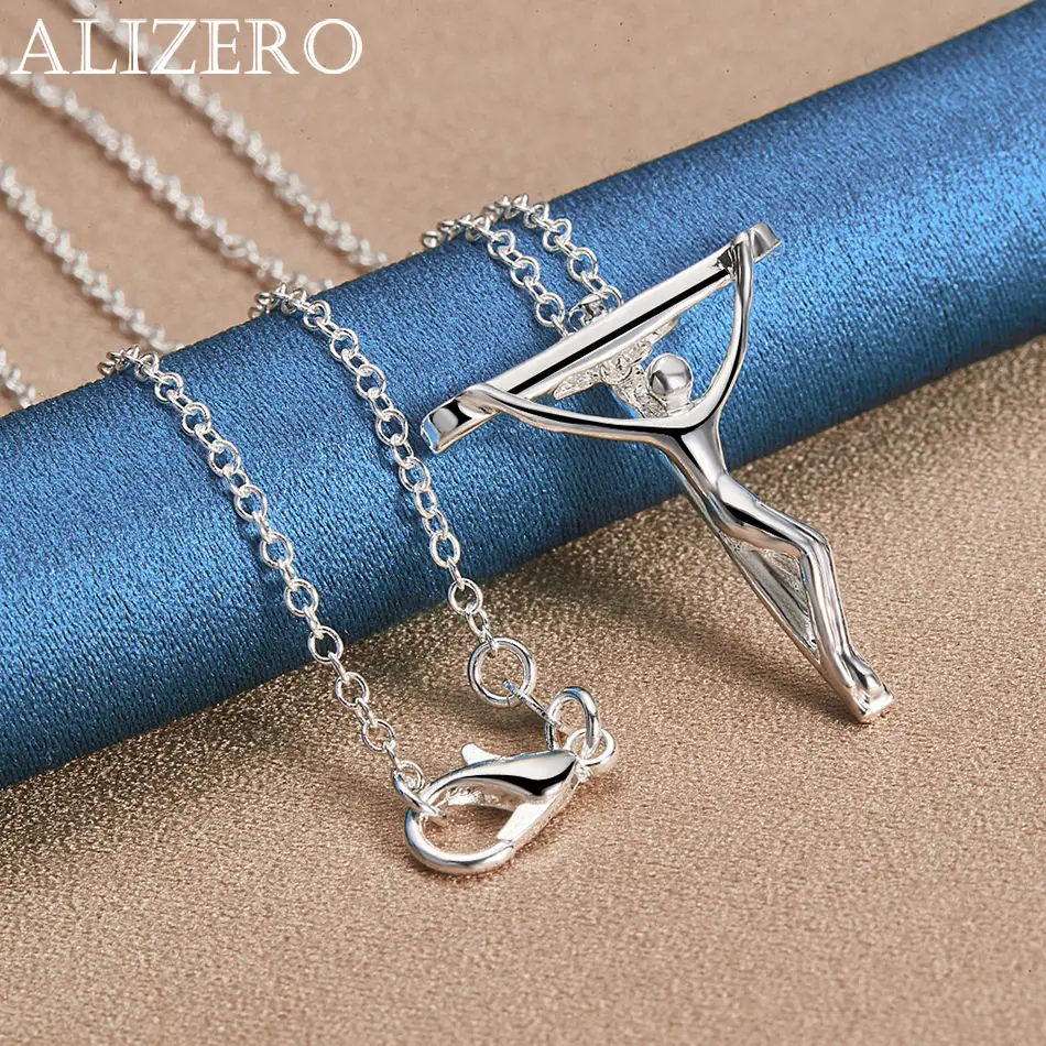 ALIZERO 925 Sterling Silver Jesus Cross Pendant Necklaces With 16-30 inch Chain Man Women Fashion Jewelry For Daily Wear