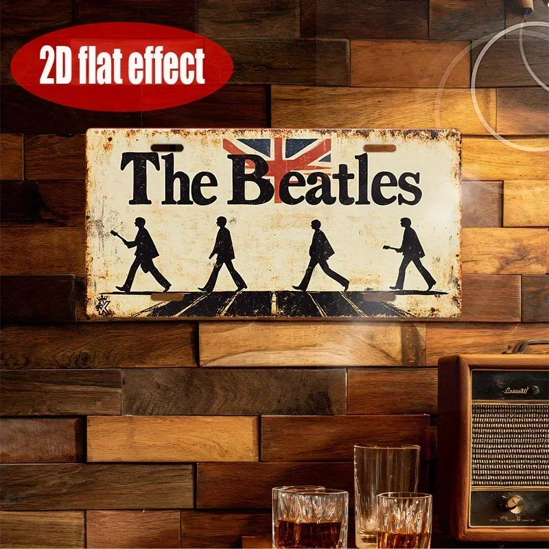 The Beatles Abbey Road Union Jack Vintage License Plate Style Aluminum Metal Sign Retro Rock Band Wall Art Decor for Home Bar