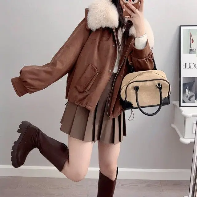 2025 Winter New Women's Fake Fur Jacket Loose Workwear Parker Jacket