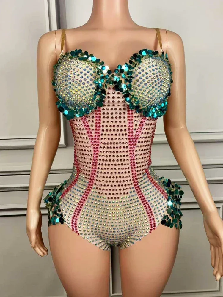 

Shining Crystal Sequin Women Jumpsuit Evening Party Club Bodysuit Photo Shoot Show Wear Singing Dance Stage Performance Costume