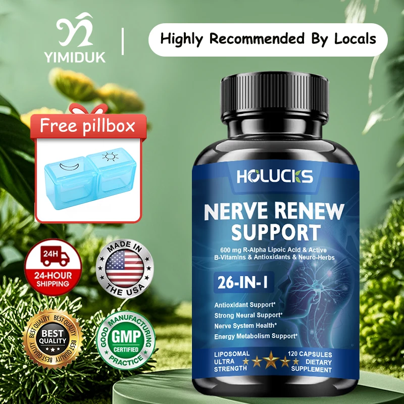 

HOLUCKS Advanced Nerve Renew Support Capsules, with R-Alpha Lipoic Acid, B-Vitamins & Neuro-Herbs, Supports Nerve System Health