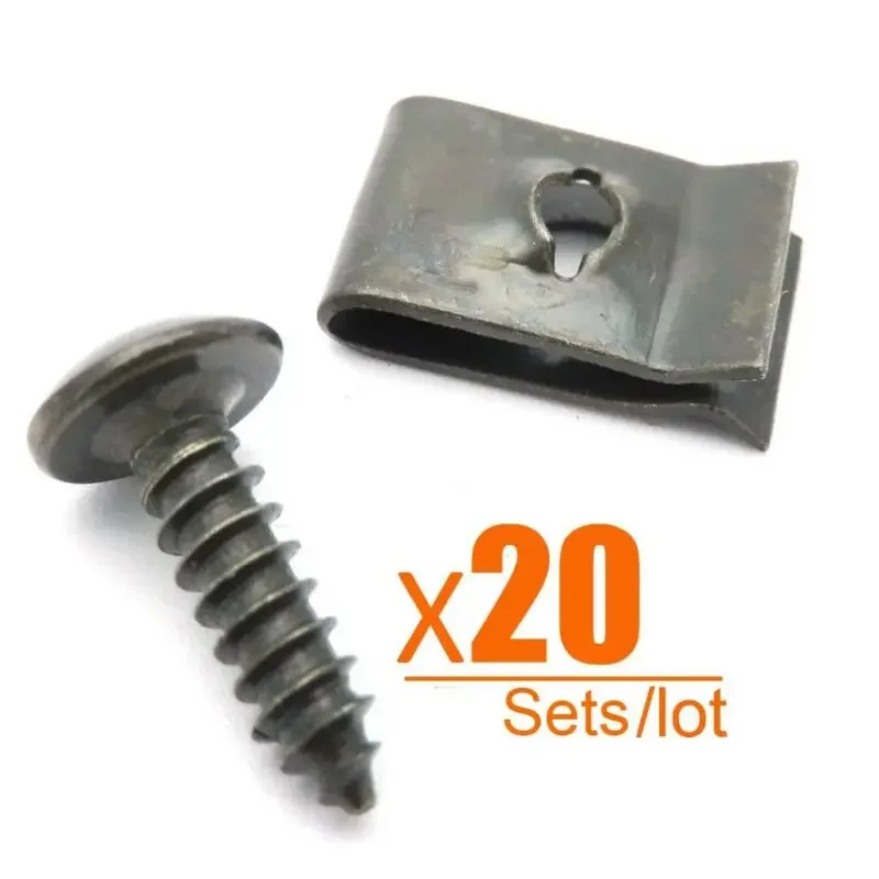 40pcs Mixed Car Motorcycles Metal Screw Tapping Fastener Clip U-Type Clip with Screw Anti-rust Protection Clip Screw Buckle