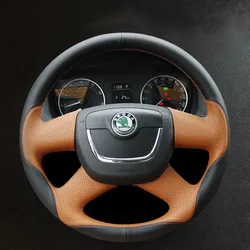 For Skoda Octavia Fabia Superb Roomster 2009-2012 Citigo 2011 2012 hand stitched Genuine Leather Car Steering Wheel Cover