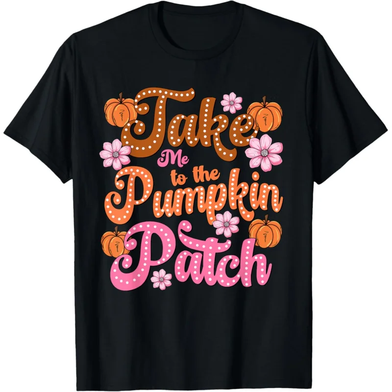 Halloween retro t-shirt pumpkin flower letter decoration casual loose short sleeped black top for women