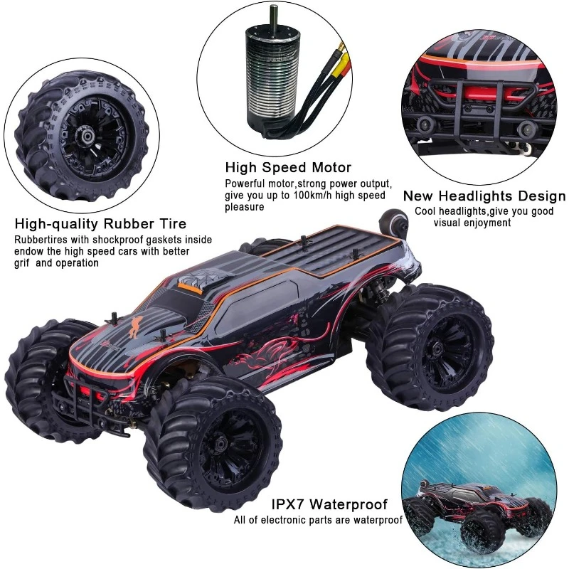 1:10 Scale รถบรรทุกวิทยุความเร็วสูง 4x4 Off Road รถบรรทุกมอนสเตอร์รีโมทคอนโทรลของเล่นขยายเวลาวิ่งและ Super Function