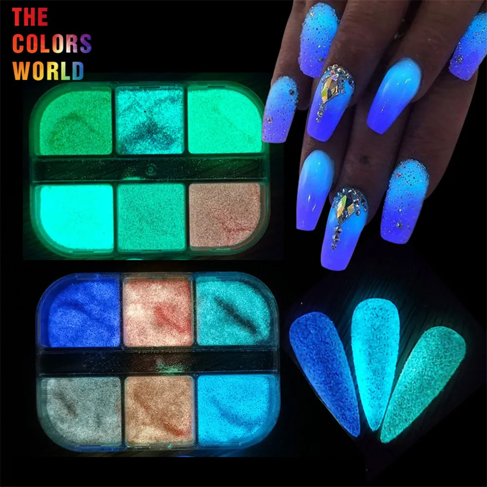 TCT-845 Luminous Glow in Dark Iridescent Rainbow Fine Glitter Night Light Sparkly Dark Nail Art Glitter Mixed Ultra Fine Powder