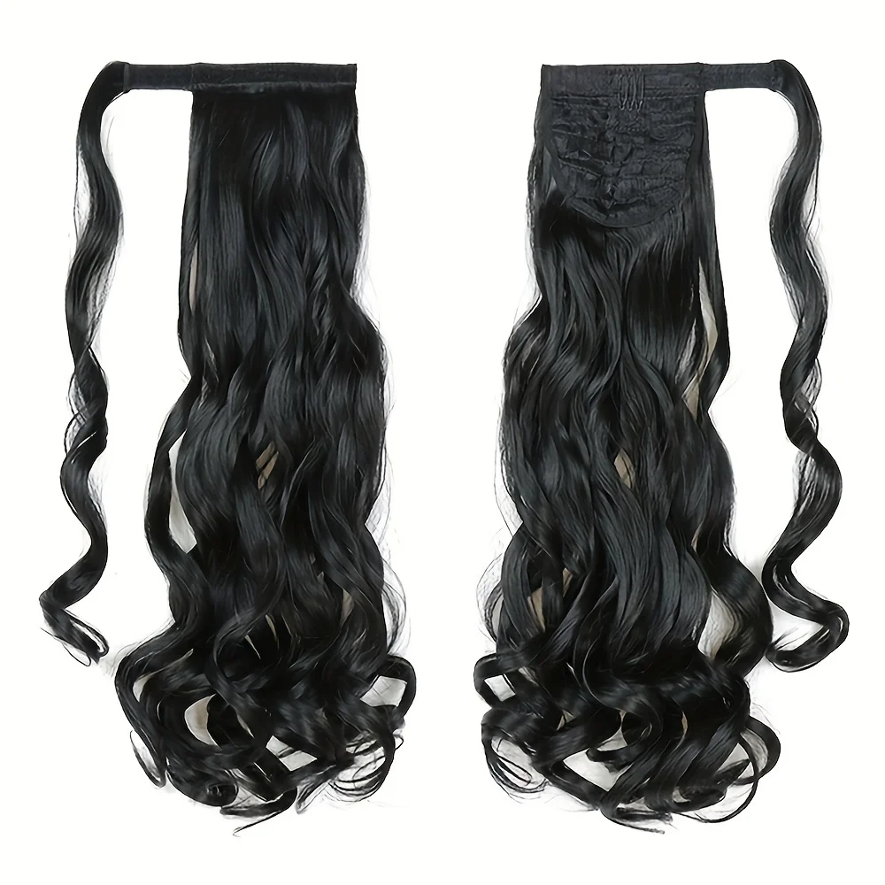 Long Curly Ponytail Extension Magic Paste Heat Resistant Wavy Synthetic Wrap Around Ponytail Hairpieces for Women Girls