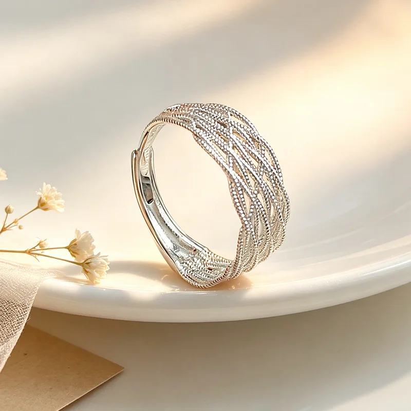 PANJBJ 925 Sterling Silver Rings for Women Cross Interwoven Multiple Layers Bohemia Romantic Jewelry Gift Dropshipping Wholesale