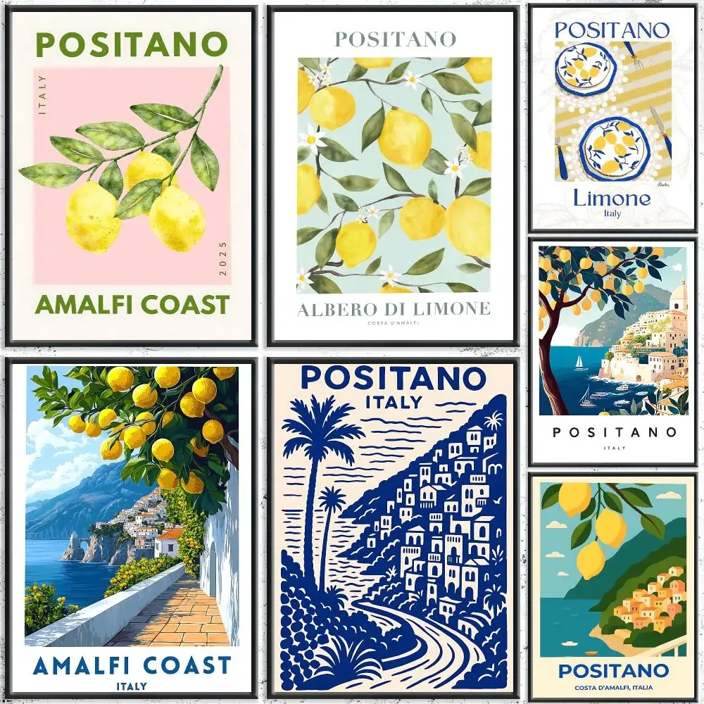 Aesthetic Travel Positano Painting Calligraphy HD Canvas Poster Crease Free Waterproof All Space Wall Decor