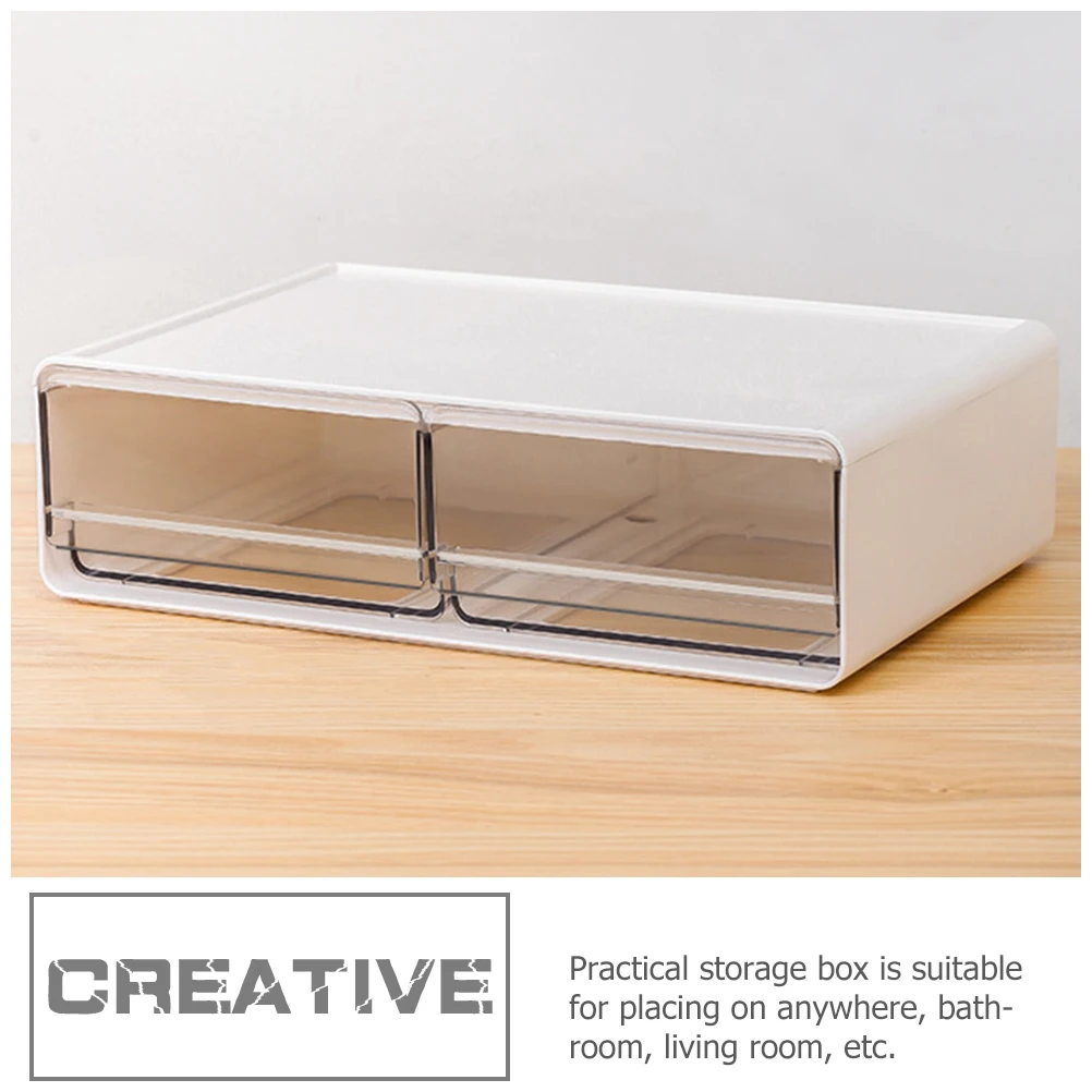 

2pcs Desktop Storage Box Tabletop Organizer With Drawer For Cosmetics Stationery Makeup Large Capacity Plastic Desk Organizer