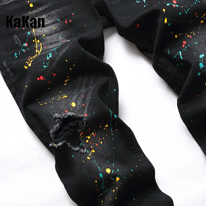 Kakan - New European and American Distressed Stretch Black Jeans for Men, Personalized Vintage Washed Casual Jeans K36-B03