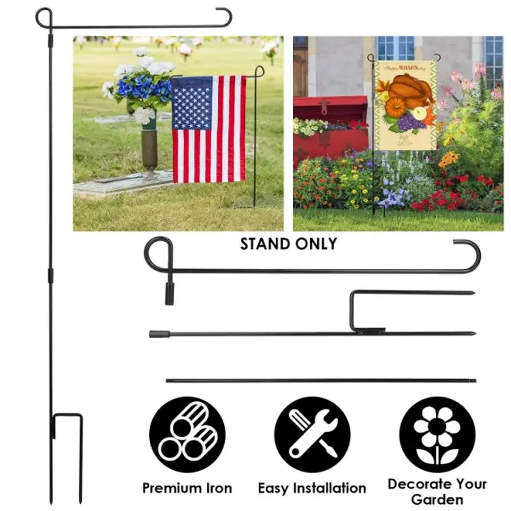 Garden Flag Stand Flagpole Weatherproof Wrought Iron Coated Yard Flag Holder For Yard Flag Party Banner Fits 11.8x17.7in Flag