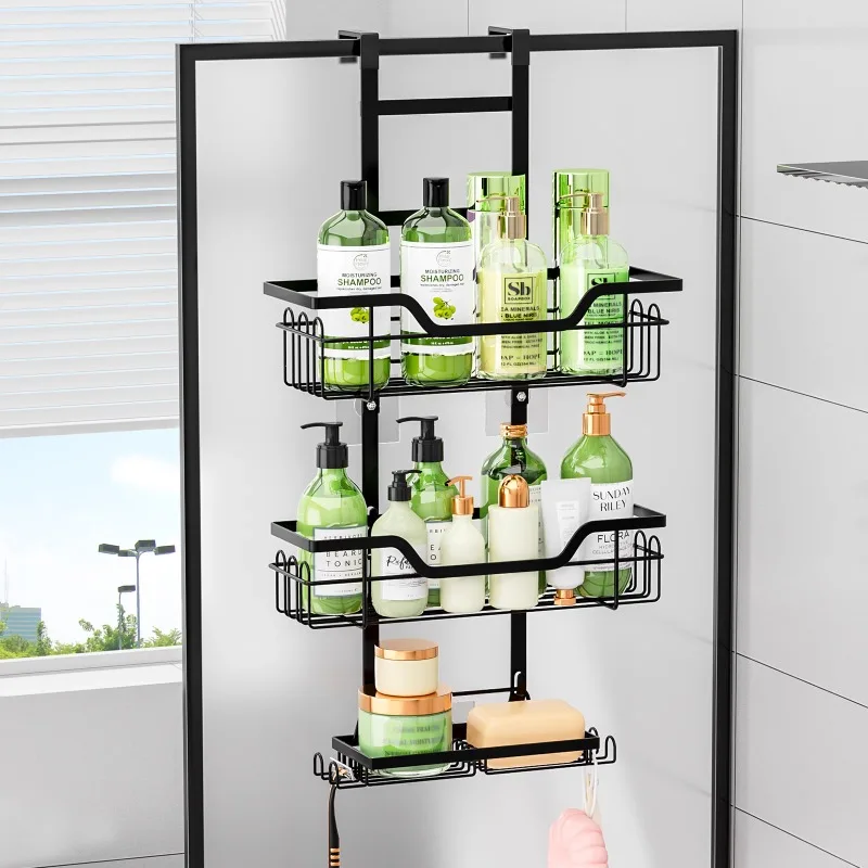 Drill-Free Bathroom Shelves Over Door Hanging Organizer Wall-Mounted Basket Rack Multi-Layer Shower Shelf Toilet Storage Shelf