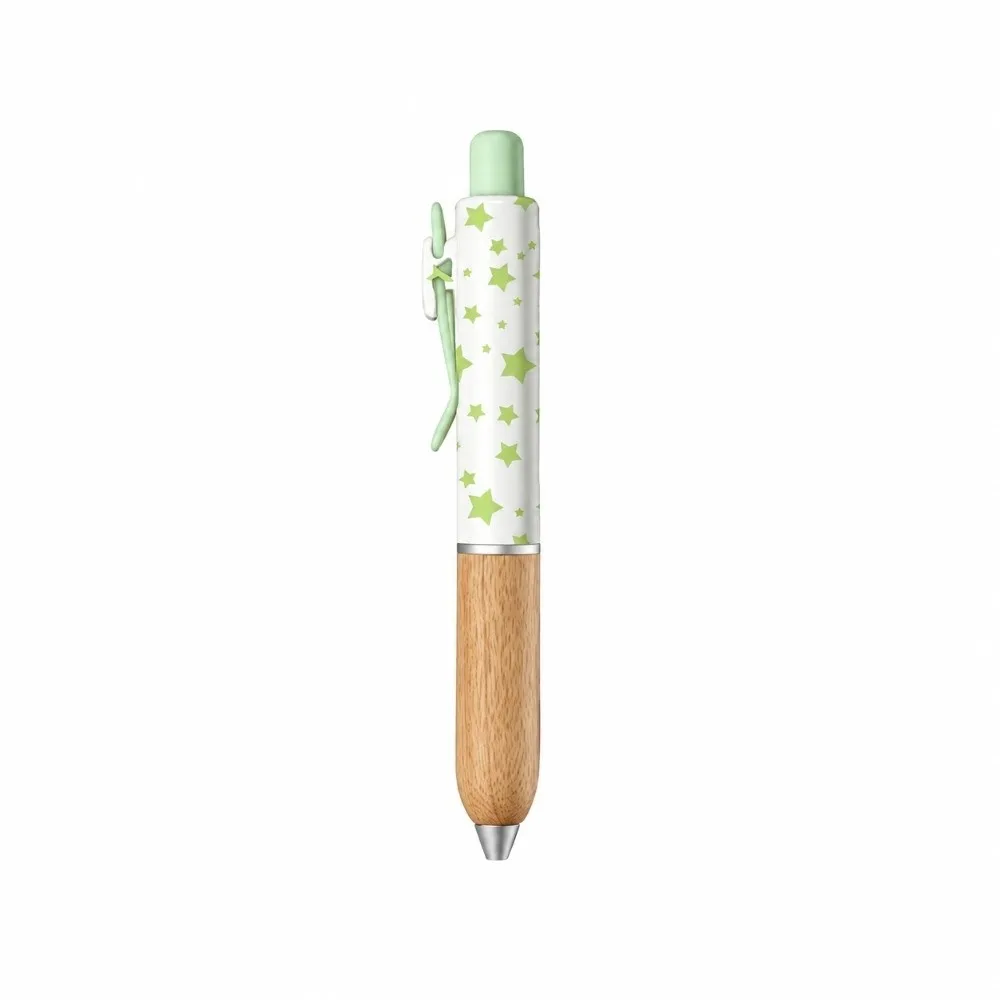 INS Wooden Handle Gel Pen Star Print Smooth Ink Retractable Pen Pocket Pen School Office