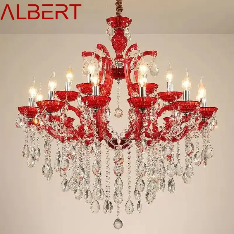 ALBERT LuxuriousCandle Pendent  Lamp European Style Crystal Lamp Art Living Room Restaurant Villa Staircase Duplex Building