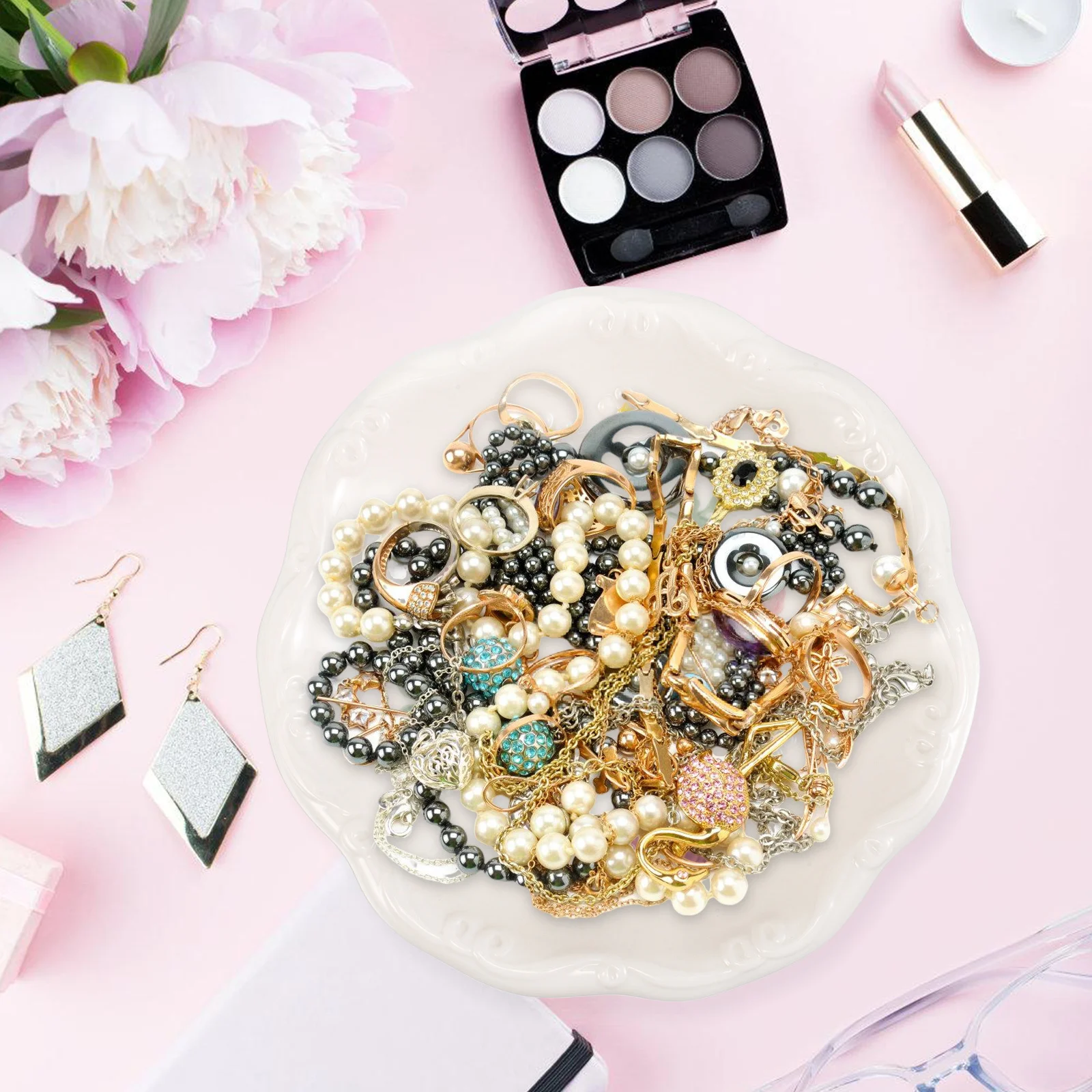 Ceramic Jewelry Tray with Irregular Shape Decorative Vanity Trinket Dish Ring Holder Jewelry Plate for Home Organization