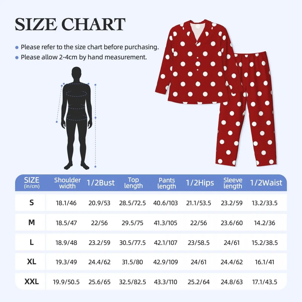 Red And White Polka Dots Print Pajama Sets Cute Sleepwear Unisex Long Sleeve Casual Room 2 Pieces Home Suit Large Size