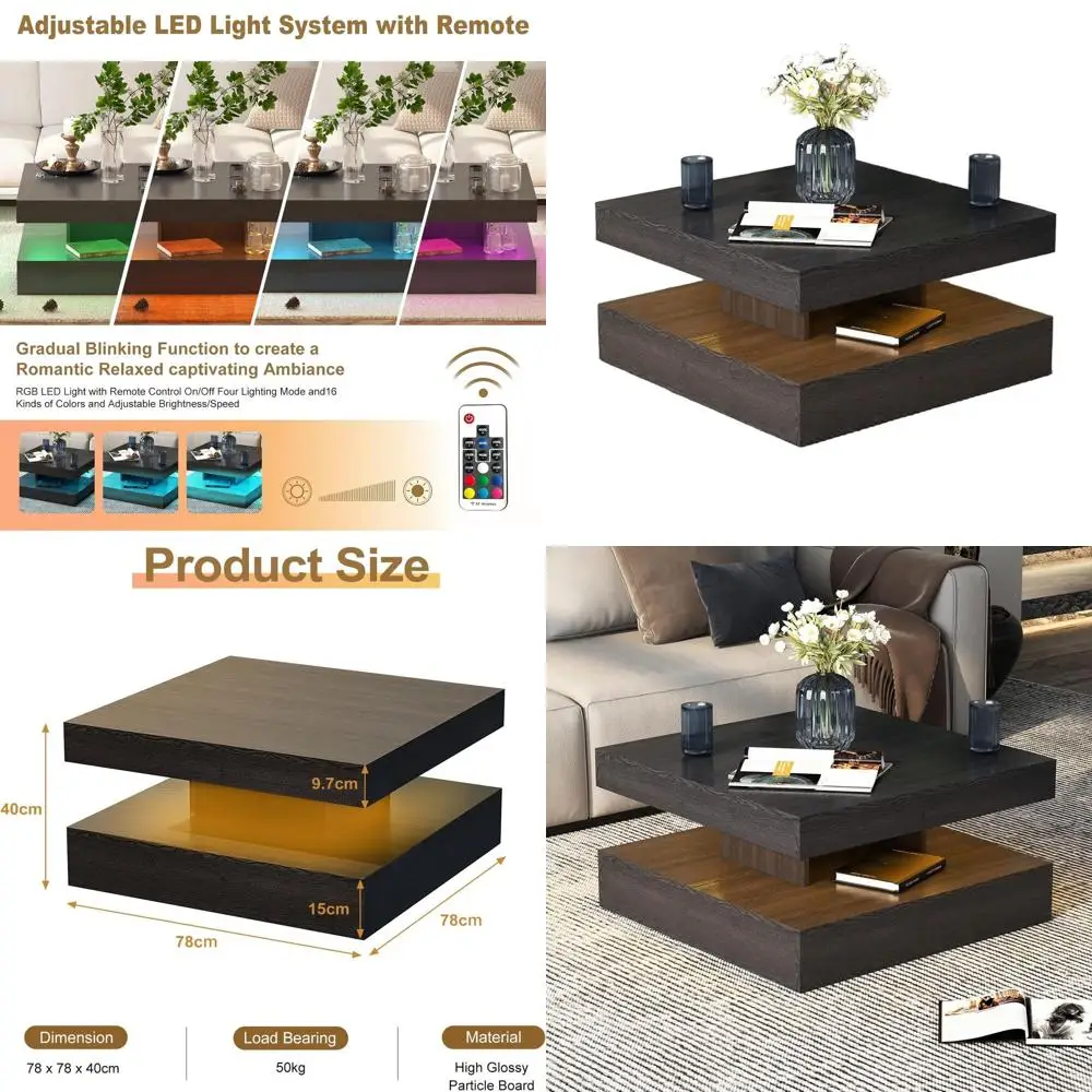 

Современный глянцевый деревянный журнальный столик со светодиодной подсветкой, квадратный стол для хранения гостиных и столовых