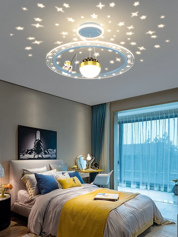 Modern LED Chandeliers for Children Room Boy Study Ceiling Lamps Remote Control Bedroom Indoor Starry Projection Pendant Lights