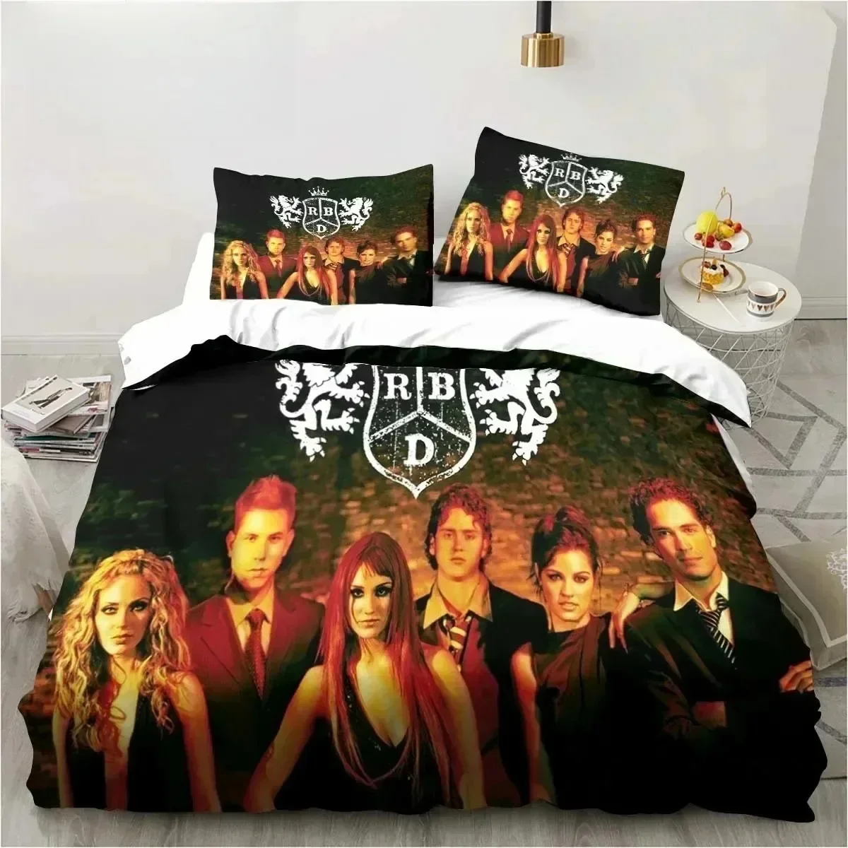 Juego de cama con estampado 3D de banda musical RBD, funda nórdica, edredón, funda de edredón, funda de almohada, King Queen, tamaño doble, niños, niñas y adultos
