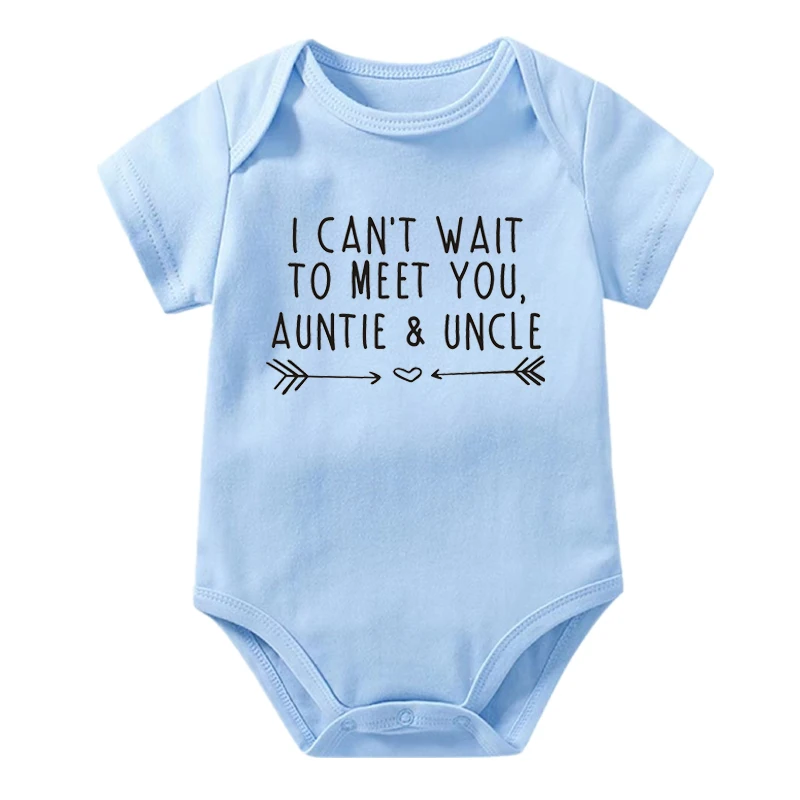 I Can\'t Wait to Meet You Auntie and Uncle Baby Announcement Bodysuits Boys Girls Romper Body Pregnancy Reveal Clothes