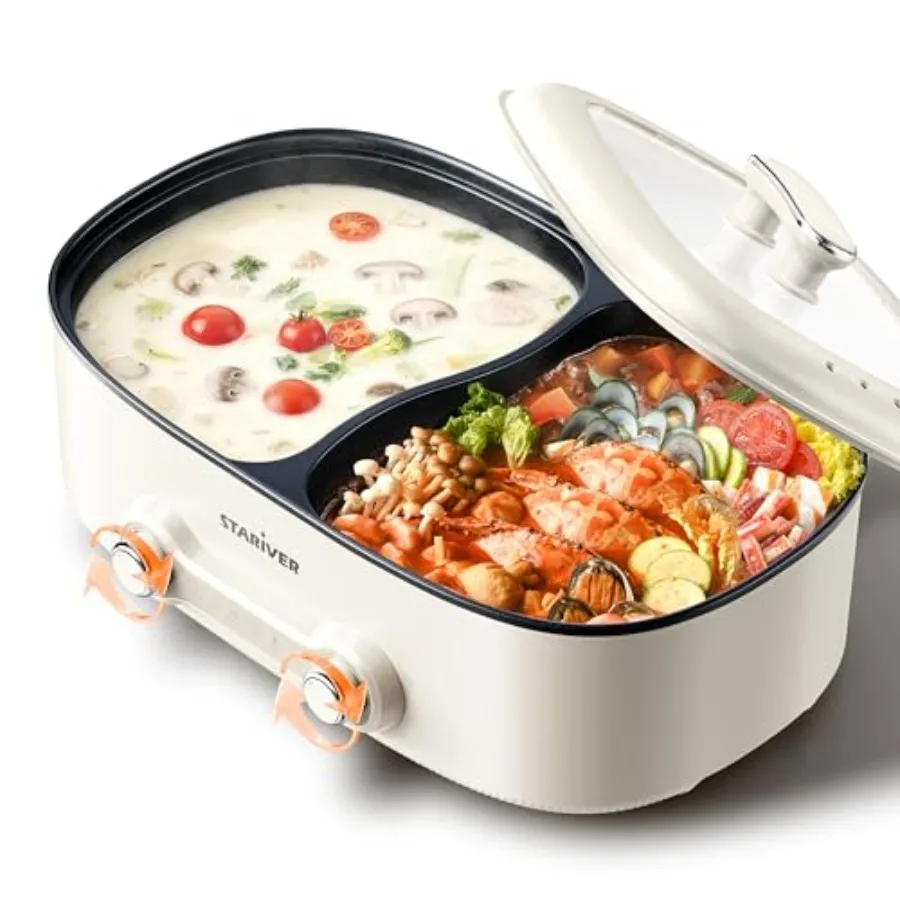 

7L Electric Hot Pot with Divider 2-Temp Control Non-Stick Hotpot for Family Dinners Parties Black