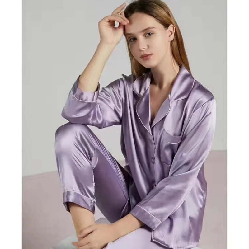 Women Silk Satin Pajamas Pyjamas Set Sleepwear Pijama Couple Pajamas Suit dropshipping sales