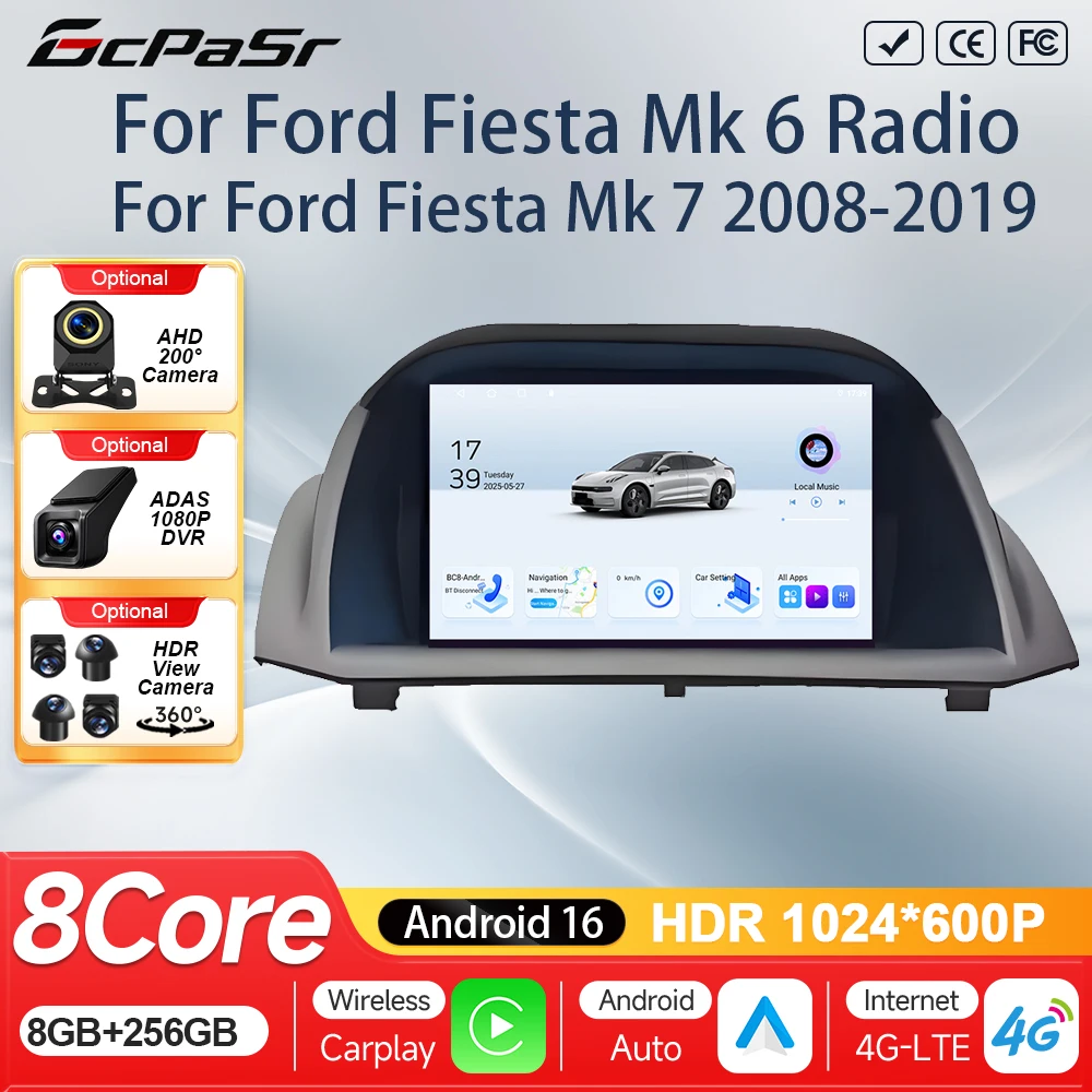 7 inch Android 16 Car for Ford Fiesta Mk 6 Radio for Ford Fiesta Mk 7 2008-2019 Radio Car Multimedia Player Wireless Carplay