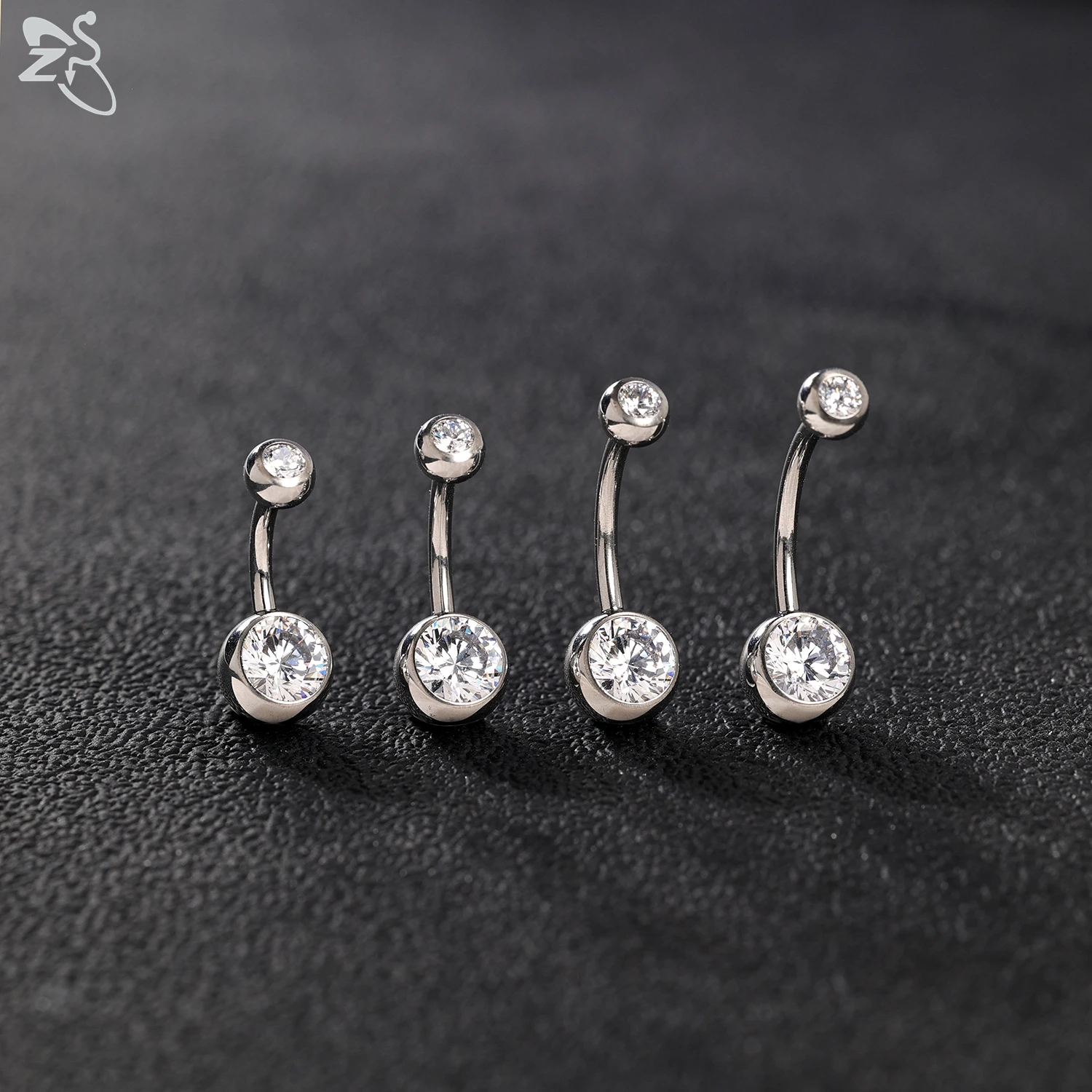 ZS 1 PC 14G F136 G23 Titanium Belly Button Ring For Women 8/10/12/14MM Umbilical Rings White CZ Crystal Navel Piercing Jewelry