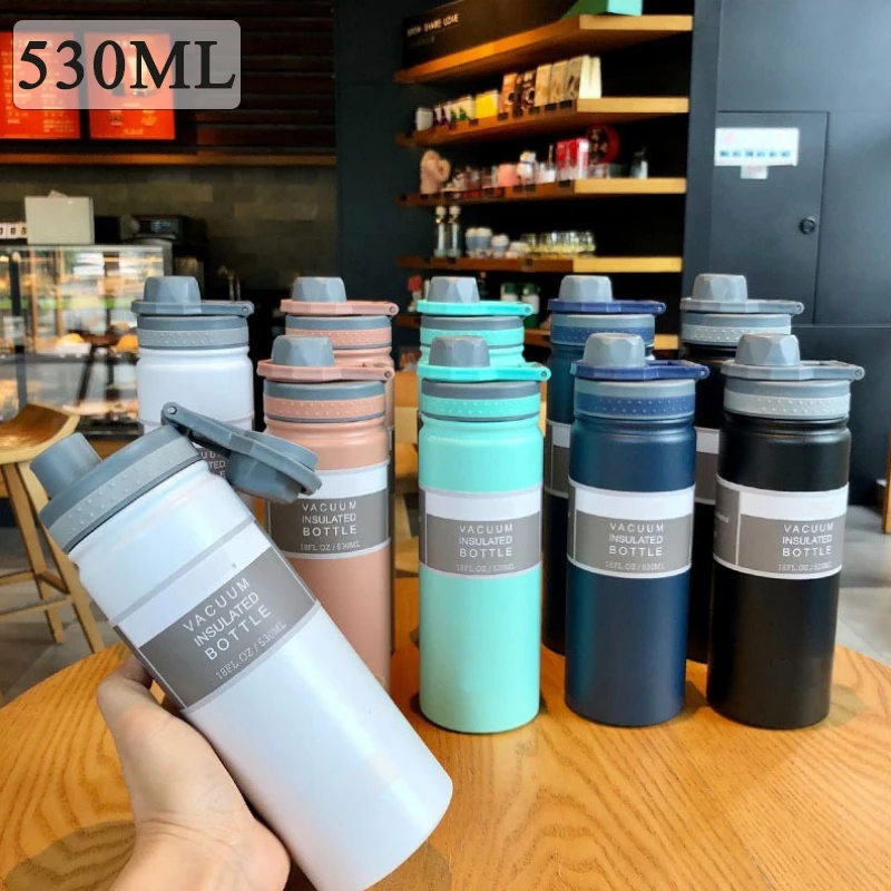 530ML Insulated Mug Stainless Steel Coffee Mug Large Capacity Sports Travel Water Bottle Students Simple Portable Water Bottle