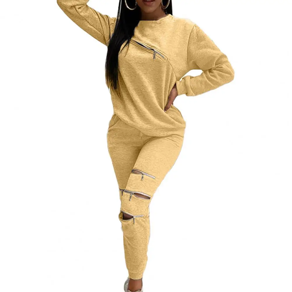 Autumn Tracksuit Women Two Piece Set Zipper Holes Long Sleeve Sweatshirt Top and Pants Sports Jogging Suit Female Matching Sets