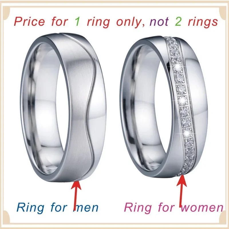 Marriage Alliances Cz Eternity Couple Wedding Rings For Men And Women Silver Color Stainless Steel Jewelry No Rust/fade