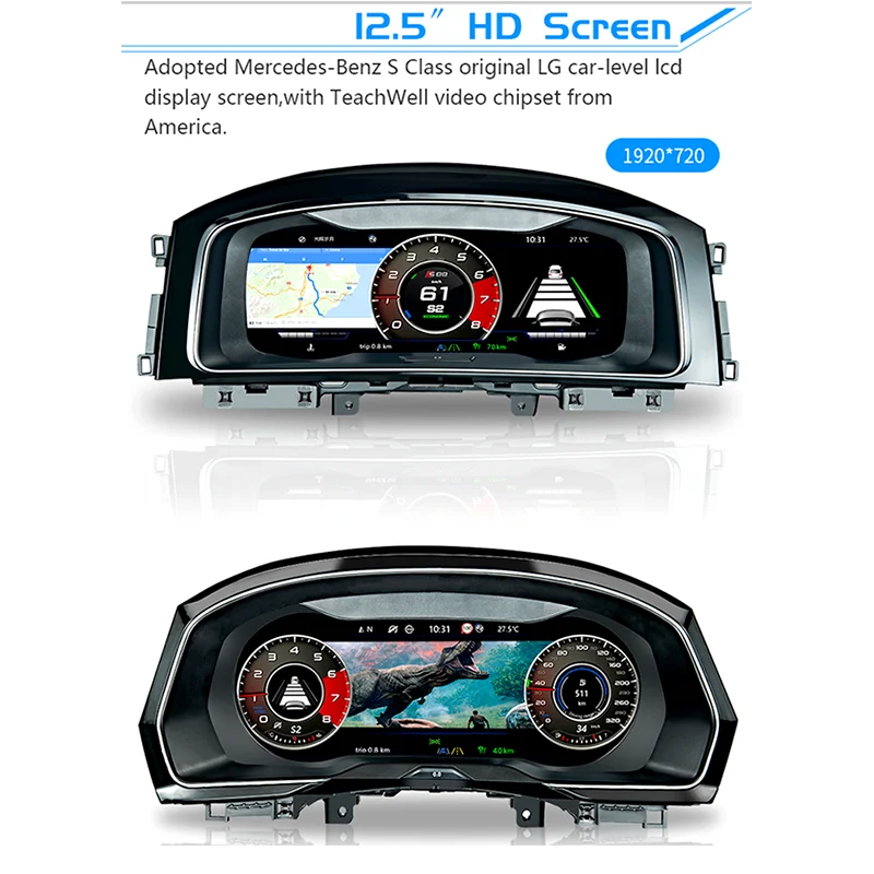 12.5'' LCD Car Instrument Dashboard with Audi Style Pointer Virtual Cockpit ACC Dashboard For VW Passat CC B8 Golf 7 GTI Variant