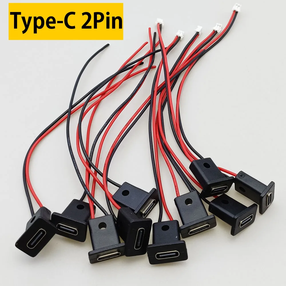 2Pin Type-C Waterproof USB Connector Direct Compression Female Base Female Socket Charging Interface With Welding Wire ZH1.5