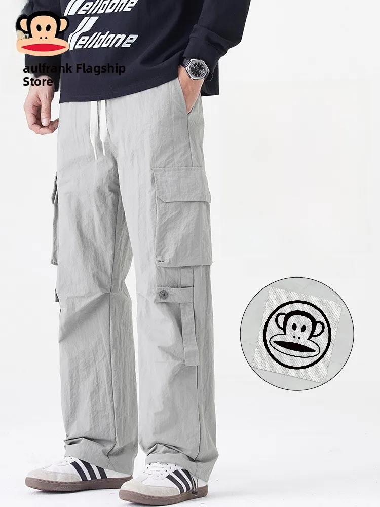 

Летние свободные брюки PaulFrank из ледяного шелка, прямые повседневные брюки, мужские американские функциональные рабочие брюки, тонкие, легкие, удобные