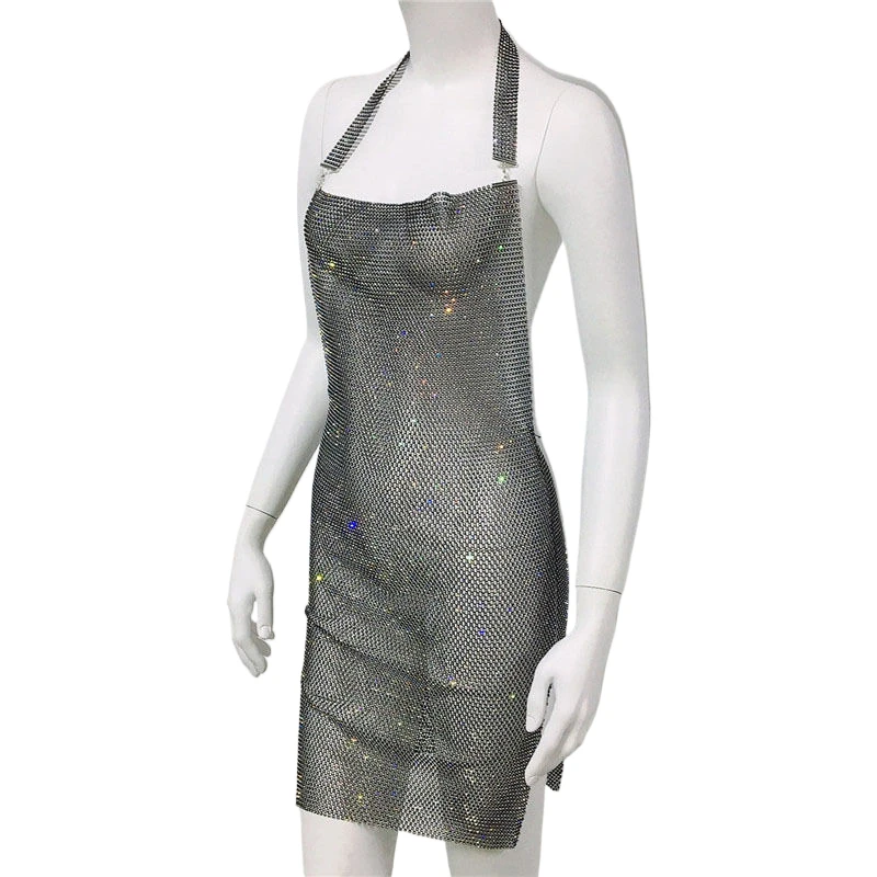 Damen Glänzendes Strass-Mesh-Neckholder-Minikleid Sexy Durchsichtiges Funkelndes Bodycon-Kleid Clubwear Strandparty-Überwurfkleid платье женское 2026 – Detail 6