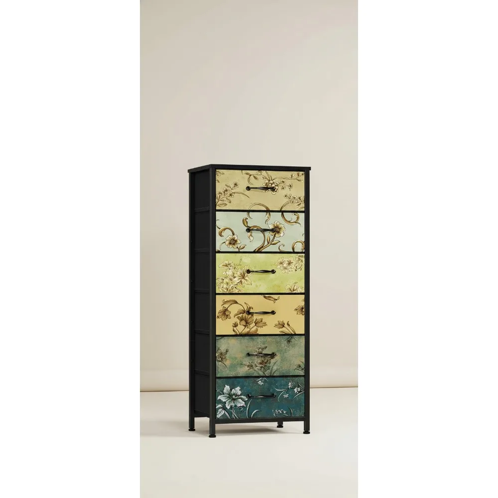 

Винтажный комод для хранения с 6 ящиками, тканевыми ящиками, металлическим каркасом и деревянной столешницей для спальни, гостиной