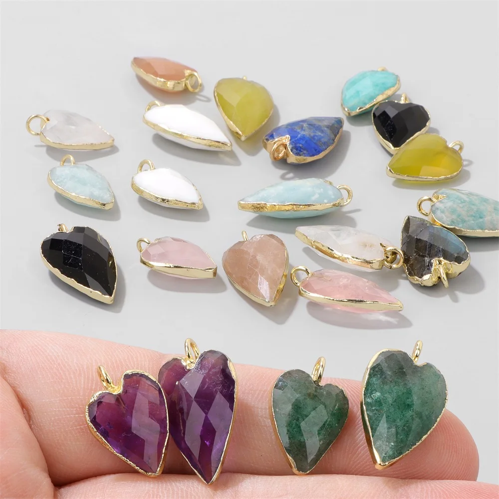 2Pcs Heart Shape Stone Pendants Natural Rose Quartzs Labradorite Agates Pendant for Jewelry Making Bracelet Necklaces Earrings