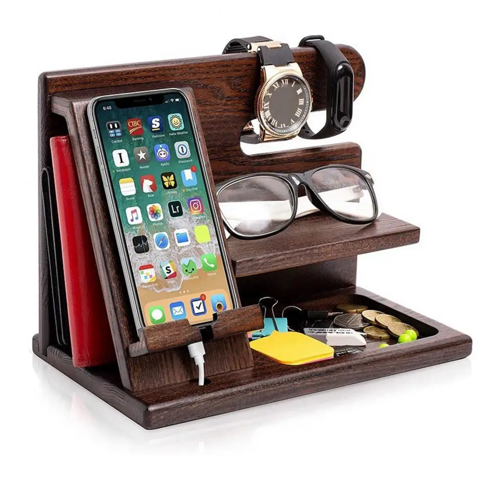 

Phone Charging Stand Wooden Desk Organizer Rack Stable Groove Design Mobile Phone Holder Phone Charging Dock For Home Room