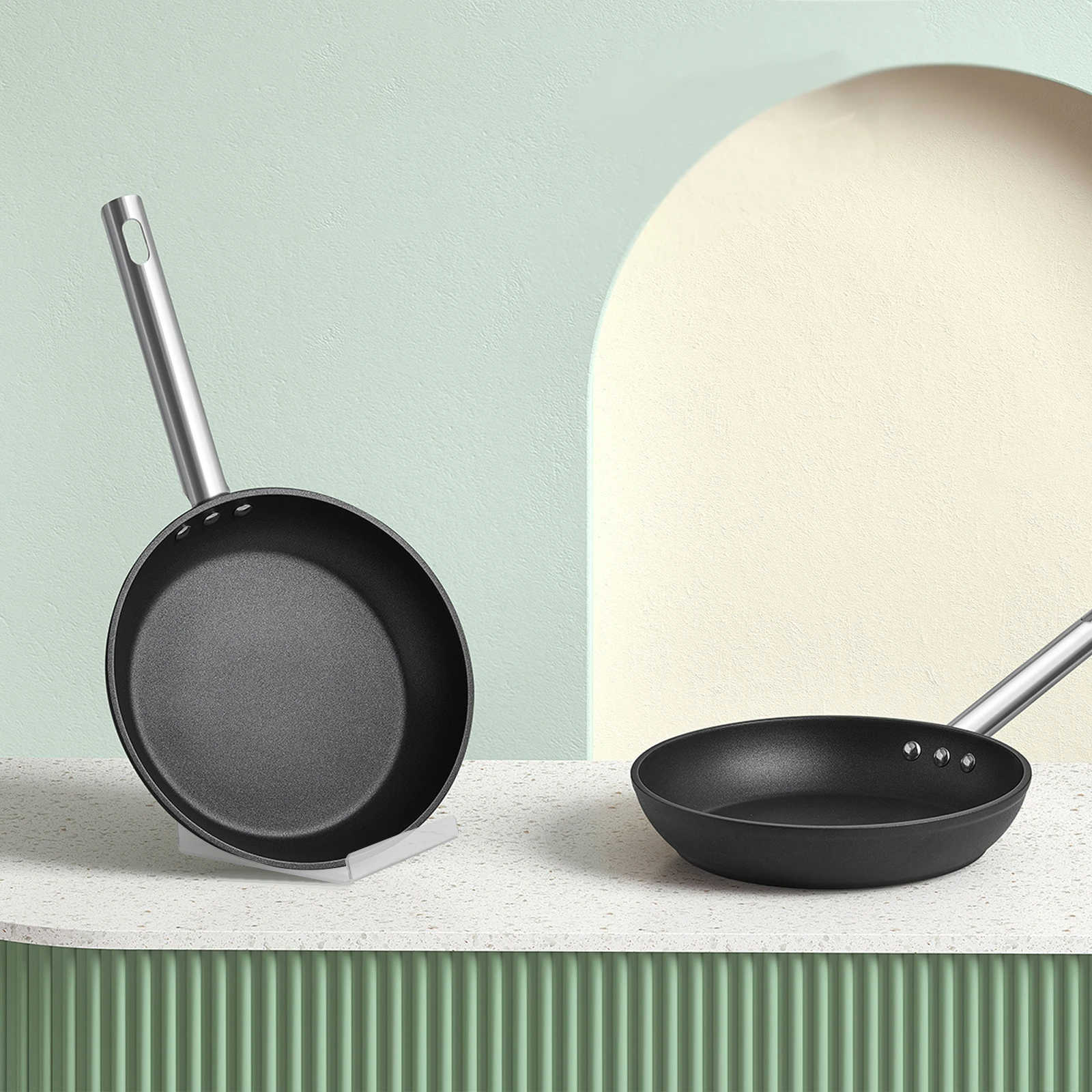 

1Pcs Acrylic Display Rack for Pots and Pans Transparent Cooking Pot Holder Frying Pan Stand Placement Design