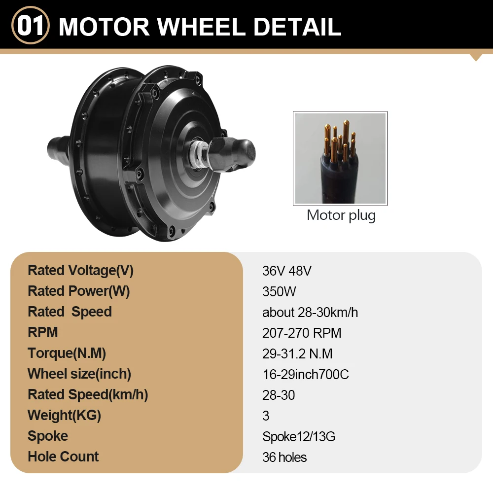 Ebike Conversion Kit 350W 36V48V Front Wheel 20 / 24 / 26 / 27.5 / 28 / 29 / 700C inch Brushelss Gear Motor