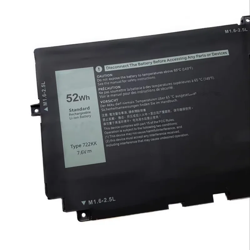 722KK Аккумулятор для ноутбука 3, 9310 9300 2020, серия 9380, FP86V P117G P117G001 P117G002 2XXFW WN0N0, 7,6 В, 52 Втч