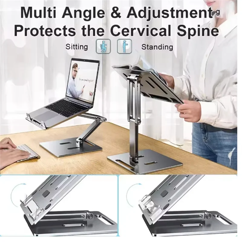 AT93-Aluminum Alloy Book Stand For Reading Adjustable Foldable Book Holder Multi Heights Angles For Reading Books, Tablets
