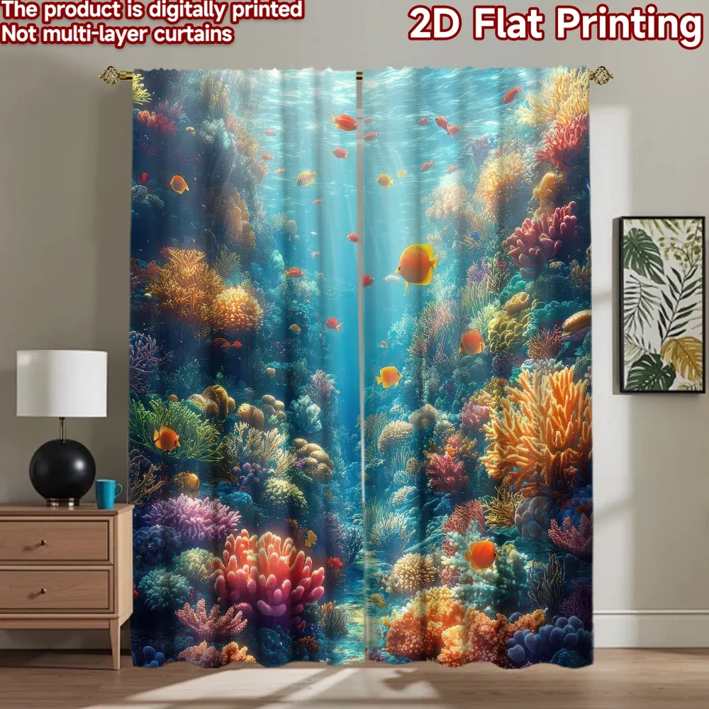 

1pc 2D flat Photography Backdrop Photography Banner Colorful Coral Reef Scene 100% Polyester Anniversary for Door, wall, and