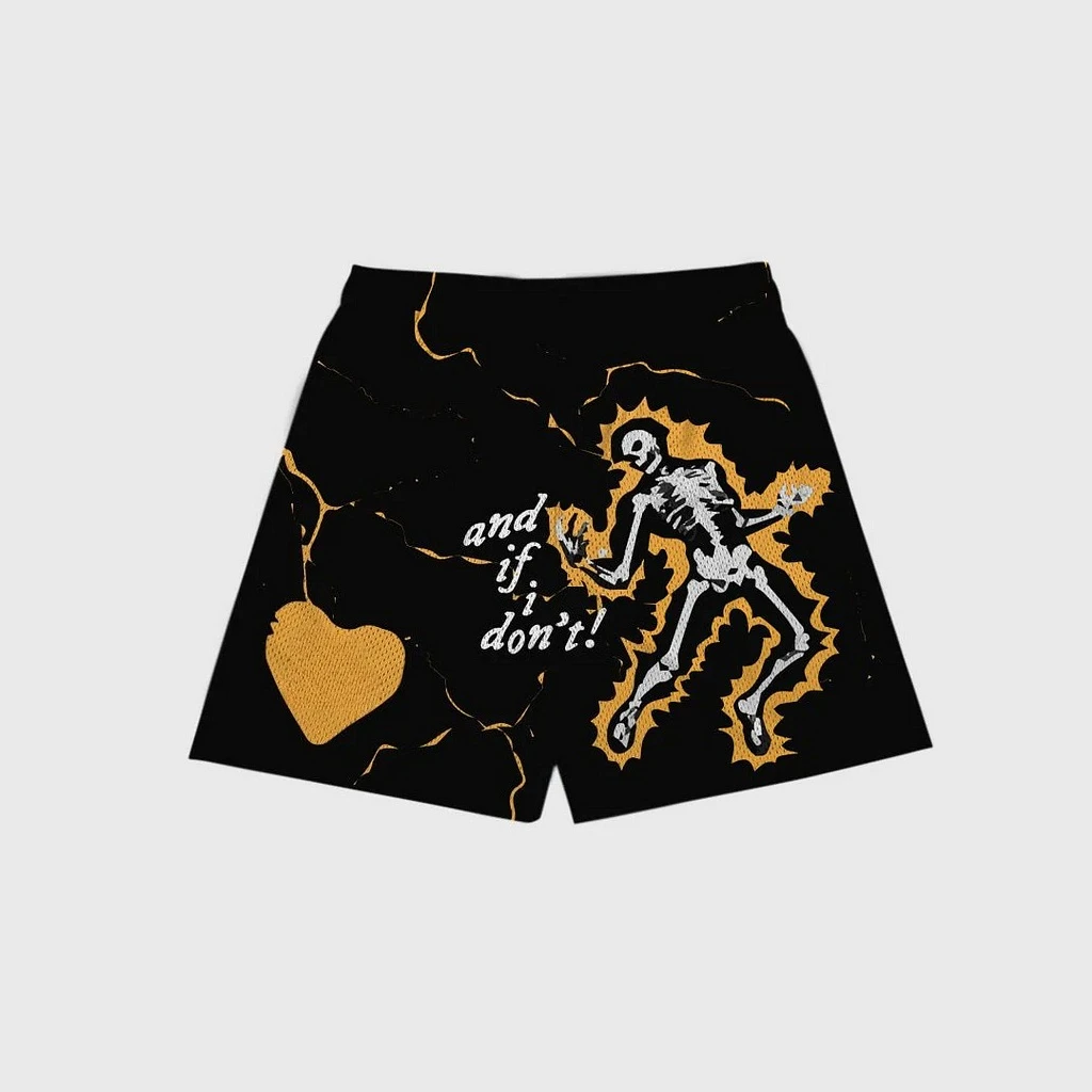 

Summer Fashion Loose Retro If I Dont Letters Skeleton Print Casual Street Shorts Breathable Training Fitness Sports Shorts Moto