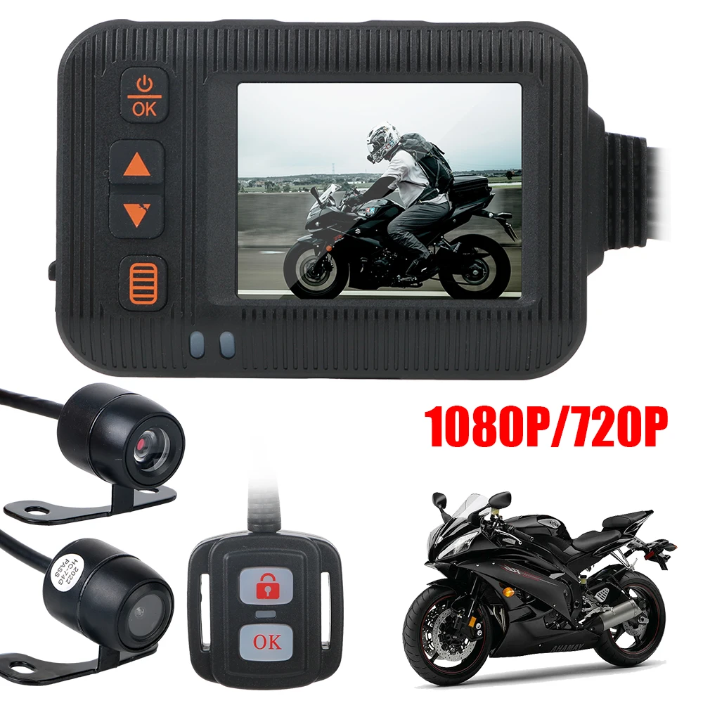 

Motorcycle DVR Waterproof Wired Remote Control Front Rear Camera Wide Angle Dashcam Video Recorder 2 Inch 1080P/720P